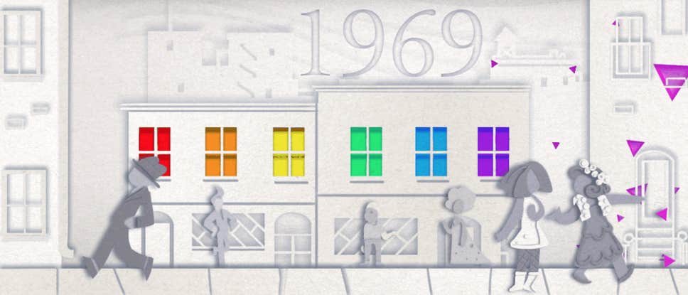 Pride Google Doodle celebrating 50 year of LGBTQ+ History and Identity