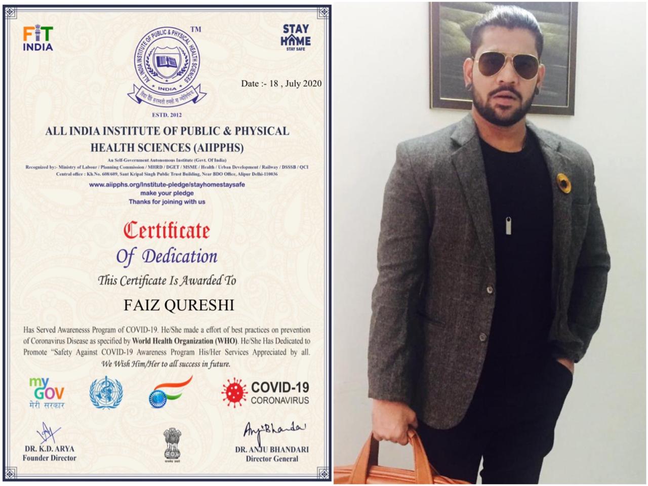 REDDWINGS PRODUCTION’S OWNER – FAIZ QURESHI – AWARDED FOR HIS SERVICE