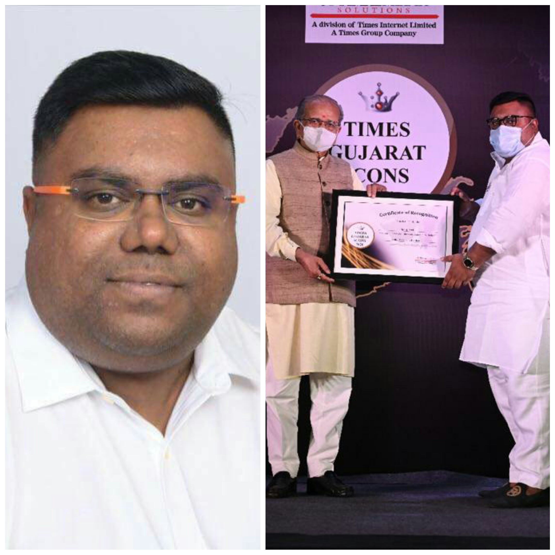 Mr. Tanuj Patel, Founder of Roots Foundation was awarded the Times Gujarat Icon 2020 Award