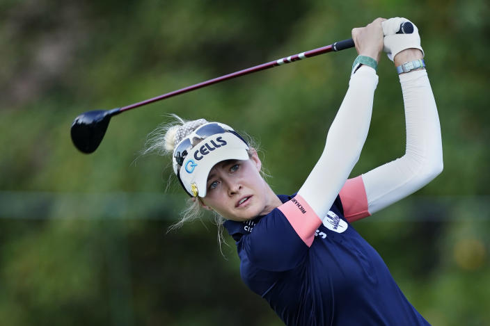 Nelly Korda takes 2nd round lead at KPMG Women’s PGA Championship with record-tying round