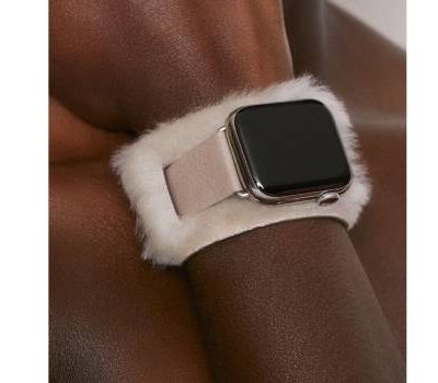 The Waiheke in cream by Chalonne Genuine shearling cream cuff with a taupe, pebbled calfskin leather band