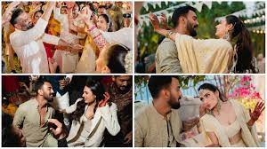 Photos from the mehendi event show Suniel Shetty, Athiya Shetty, and KL Rahul dancing wildly. Krishna Shroff was also in attendance