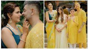 With her fiancé Nikhil and their children, Dalljiet Kaur posts pictures from their haldi ceremony. See this
