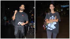 Aditya Roy Kapur and Ananya Panday were photographed matching in gray at the airport upon their return from a trip to Europe. Watch